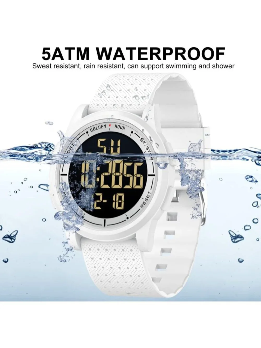 Men's White Rubber Strap Ultra-Thin Minimalist Solid Waterproof Digital Watch